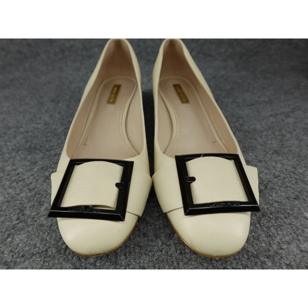 Louise et Cie Lo-Brianna Pumps Womens 8M Pale White Leather Block Heel‎ Buckle